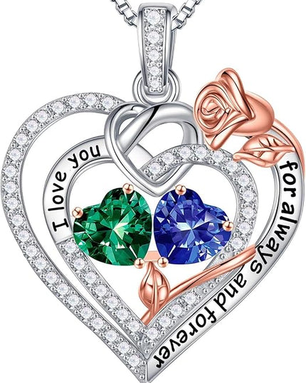 Iefil Christmas Gifts for Wife Women - 925 Sterling Silver Double Birthstone Necklace, Anniversary Birthday Gifts for Women, Jewelry Gift for Wife Girlfriend Mom Her