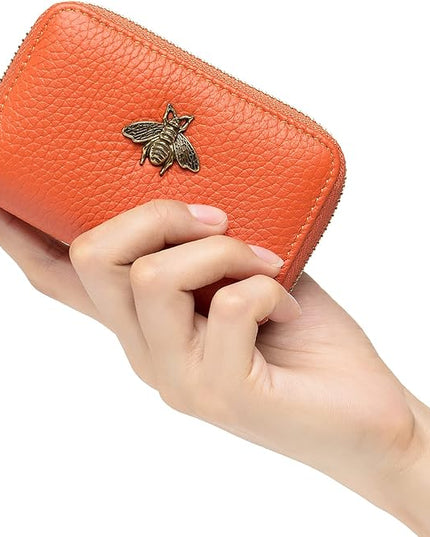 imeetu RFID Credit Card Holder, Small Leather Zipper Card Case Wallet for Women
