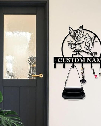 peanut case Customized Keys Holder - Personalized Birds Flower Key Hooks Wall Metal Sign Decor,Wall Holder, Garden,Door Hook (Style H)