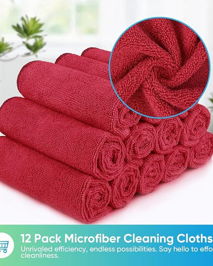 HOMEXCEL Red Microfiber Cleaning Cloth, 12 Pack Premium Microfiber Towels for Cars, Lint Free, Scratch-Free, Highly Absorbent, Reusable Cleaning Rags for Car, Household, Kitchen, Window, 11.5"X11.5"