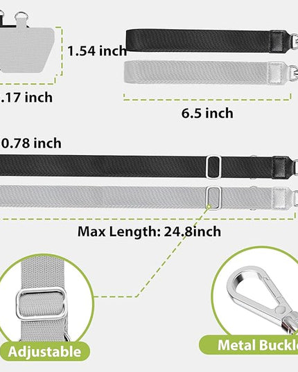 takyu Phone Lanyard, 2 Pack Crossbody Anti-Drop Neck and Wrist Strap with 2 Pcs Tether Patches, Secure Hands-Free Compatible for iPhone Samsung Perfect for Nurses, Teachers, Travel, Hiking Black+Gray
