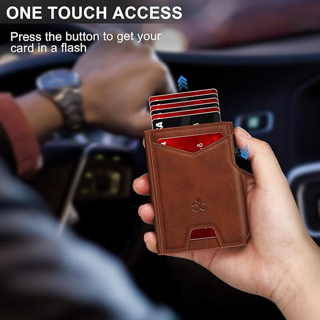 Wallet for Men Wallet with Slim Pop Up Card Holder 9-13 Cards, Bifold Minimalist Smart Wallet RFID Blocking Credit Card Holder with ID Window & Stretchable Cash Slot Compact Metal Aluminum Card Case