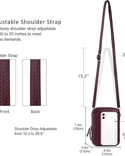 befen Genuine Leather Crossbody Cell Phone Purse for Women, Small Zip Around RFID Blocking Crossbody Wallet Bags