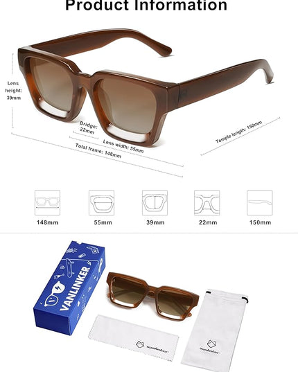 VANLINKER Thick Square Sunglasses for Men Women Retro Chunky Rectangle Shades UV400 Protection VL9731