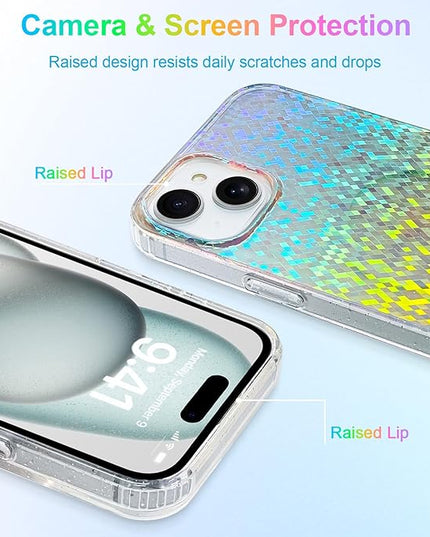 Glitter Case for iPhone 15 Plus & iPhone 14 Plus Case for Women Girls [ Compatible with Magsafe ] Clear Cute Girly Aesthetic Colorful Iridescent Sparkly Bling Magnetic Protective Phone Cover