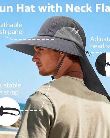 NPJY Sun Fishing Hats with Neck Flap for Men Women UV Sun Protection Bucket Hat