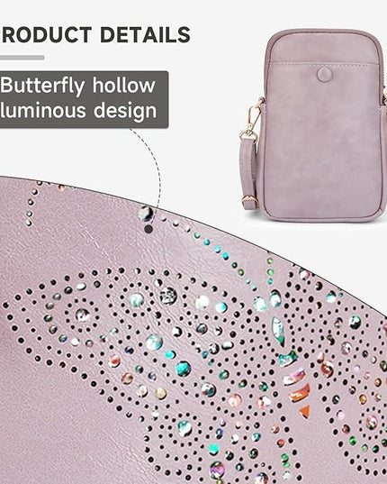 Small Crossbody Bags for Women, Lightweight Mini Cute Cell Phone Purse for Women with Tassel Shining Butterfly