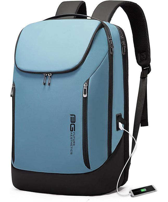 BANGE Business Smart Backpack Waterproof fit 15.6 Inch Laptop Backpack with USB Charging Port,Travel Durable Backpack (Light Blue(three Pocket), Medium)