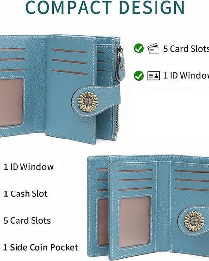 SENDEFN Small Womens Wallet Leather Bifold Card Holder RFID Blocking with Zipper Coin Pocket
