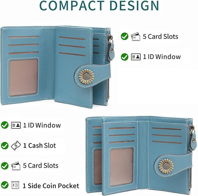 SENDEFN Small Womens Wallet Leather Bifold Card Holder RFID Blocking with Zipper Coin Pocket