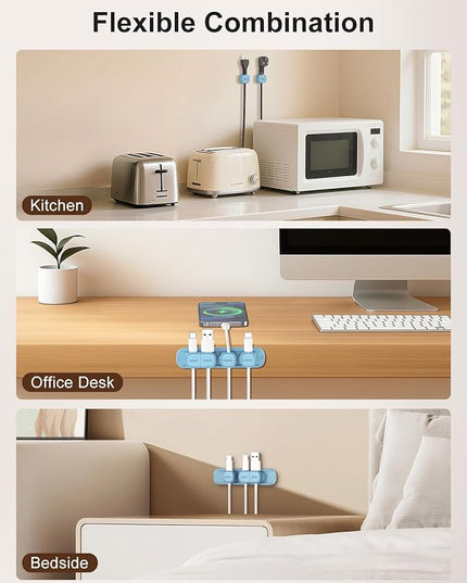 6 Pack Magnetic Cable Clips [1s Open/Lock], Laitver Cord Organizer Holder Strong Adhesive Desk Cable Management- Organize Charging Cords Neatly for Home, Office, Car,Desk, Nightstand-Peak Blue