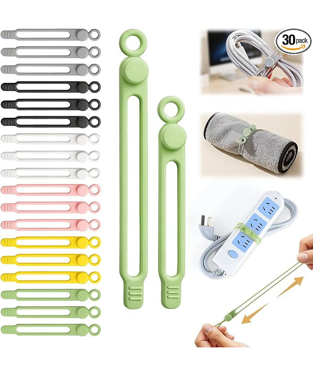 30 Pcs Silicone Cable Ties, Reusable Data Cable Organizer Wire Organizers for Office, Multipurpose Elastic Cord Wraps Cable Management for Charging Cord,Appliances,Home,Office,Kitchen,School,Travel
