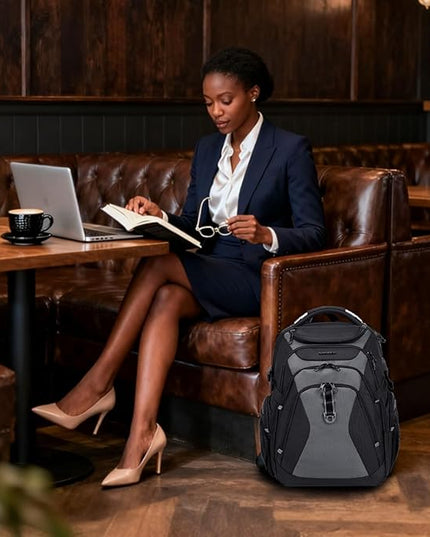 KROSER Travel Laptop Backpack 18.4 Inch XXXL Gaming Backpack with Hard Shell Saferoom RFID Pockets Water-Repellent Business College Daypack Stylish Laptop Bag for Men/Women-Black Grey