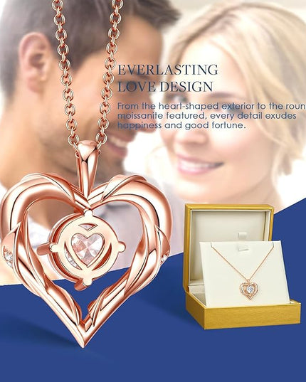 Beam & Bask 2-3 Ct Moissanite Heart Necklaces for Women, 18K Gold Plated Romantic Pendant for Anniversary Birthday, 925 Sterling Silver Jewelry for Wife Girlfriend Mom Her