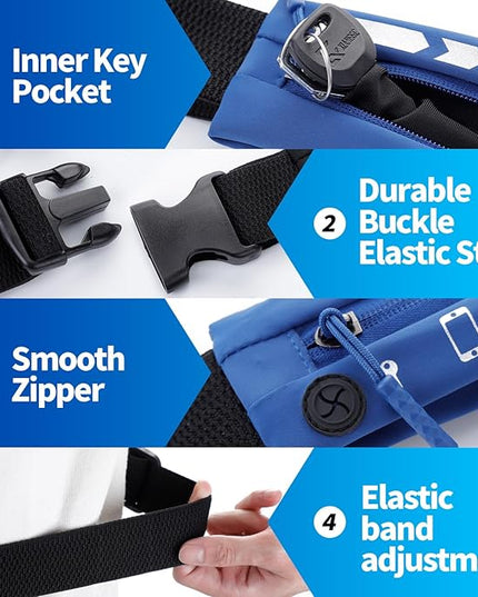 USHAKE Slim Running Belt for Women Men-Runners Phone Holder Fanny Pack, Adjustable, Bounce Free Waist Pouch bag for Workout, Money Belt, Run Gear Accessories Navy Blue