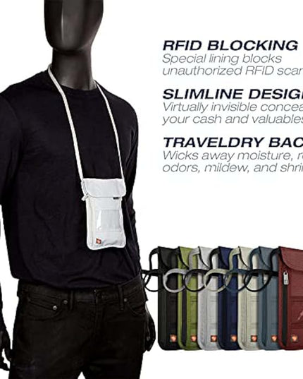 Lewis N. Clark Men's RFID Blocking Stash Wallet, Travel Neck Pouch Passport Holder for Women & Men, Olive, One Size