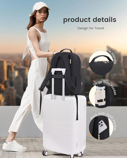 LOVEVOOK Laptop Backpack for Women, 17.3" Work Business Computer Backpack,Casual Daypack Purse, Travel Personal Item Bag for Gift, Cream Chestnut Brown