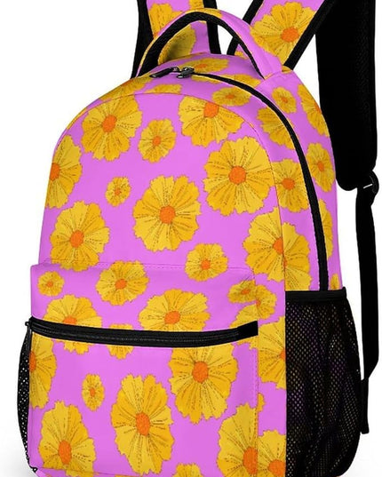 Fashion Pink Yellow Flower Backpack Lightweight Large Capacity Laptop Daybag for Travel Work