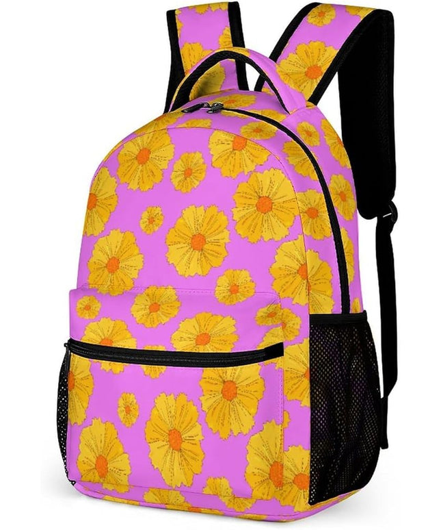 Fashion Pink Yellow Flower Backpack Lightweight Large Capacity Laptop Daybag for Travel Work