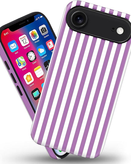 Magnetic for iPhone 17 Air Case Cute Stripes Phone Case, Shockproof Slim TPU and Hard PC Protective Phone Cover Compatible with MagSafe Designed for Women Girls, Purple