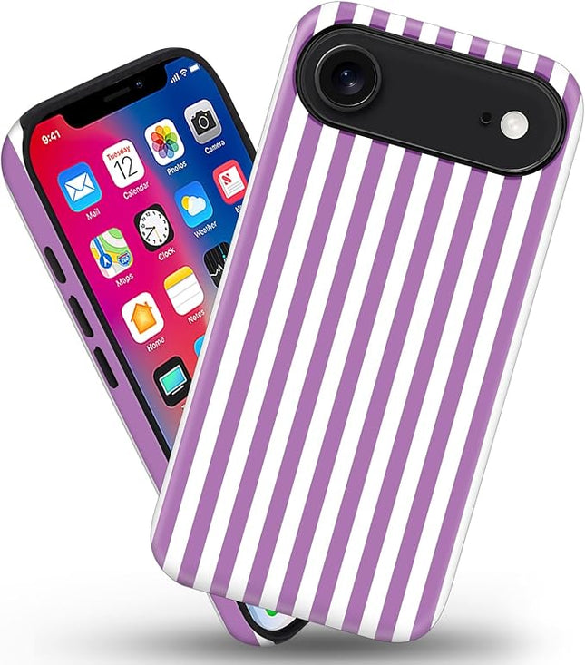 Magnetic for iPhone 17 Air Case Cute Stripes Phone Case, Shockproof Slim TPU and Hard PC Protective Phone Cover Compatible with MagSafe Designed for Women Girls, Purple