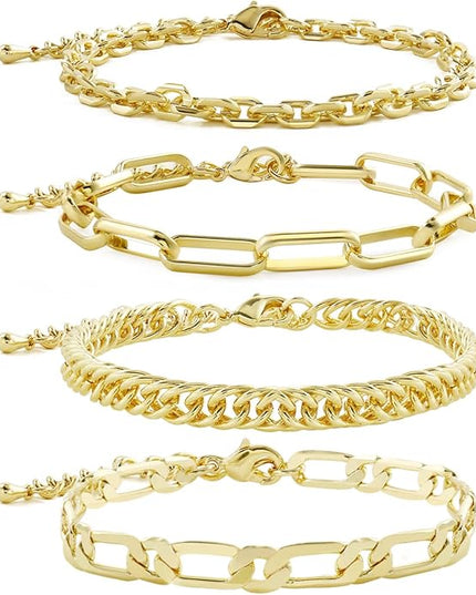 Waterproof Gold Chain Bracelet For Women Non Tarnish,14K Gold Plated Link Dainty Bracelets Stake Layered Bracelet Set Hypoallergen Gold Jewelry