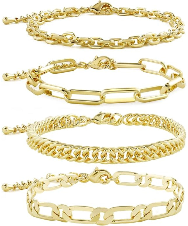Waterproof Gold Chain Bracelet For Women Non Tarnish,14K Gold Plated Link Dainty Bracelets Stake Layered Bracelet Set Hypoallergen Gold Jewelry