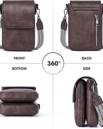 POIUGOYA Small Crossbody Bags for Women Trendy,Leather Triple Compartment Cell Phone Crossbody Wallet Purses with Card Slots