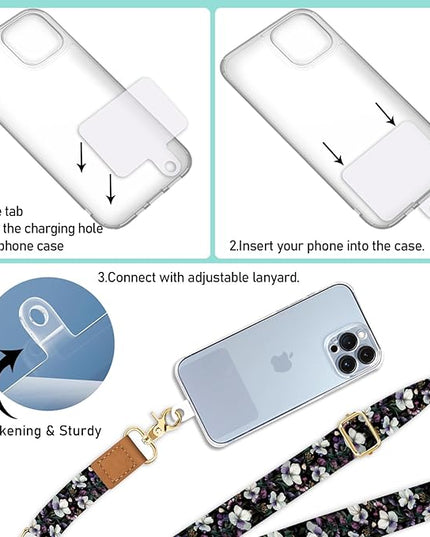 Phone Lanyard Crossbody Strap, Flower Floarl Cell Phone Lanyards for Around the Neck Wristlet Shoulder, Adjustable Wrist Strap for Car Keys Keychain Wallet ID Badge