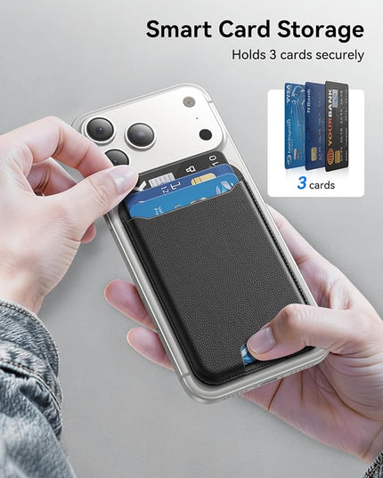 TWZKG for MagSafe Wallet, 3 Card Holder, Slim Magnetic Phone Wallet for iPhone 17/16/15/14/13/12 Pro Max Plus Air Series,RFID Blocking Vegan Leather,Black