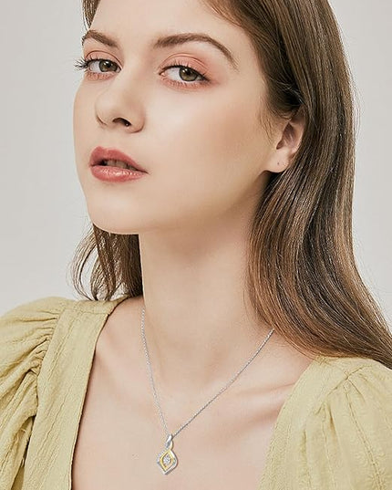 ZBA Natural Diamond Infinity Necklace for Women, 14K White Gold Plated Sterling Silver Diamond Eternal inifnity Pendant Necklaces Jewelry, Birthday Christmas Gifts for Mom Her Wife(Color F-G/Clarity I1-I2)