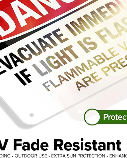 Danger Evacuate Immediately If Light is Flashing Flammable Vapors are Present Sign, 10x7 Inches, 55 mil thick HDPS (high density polystyrene), Made in USA by My Sign Center