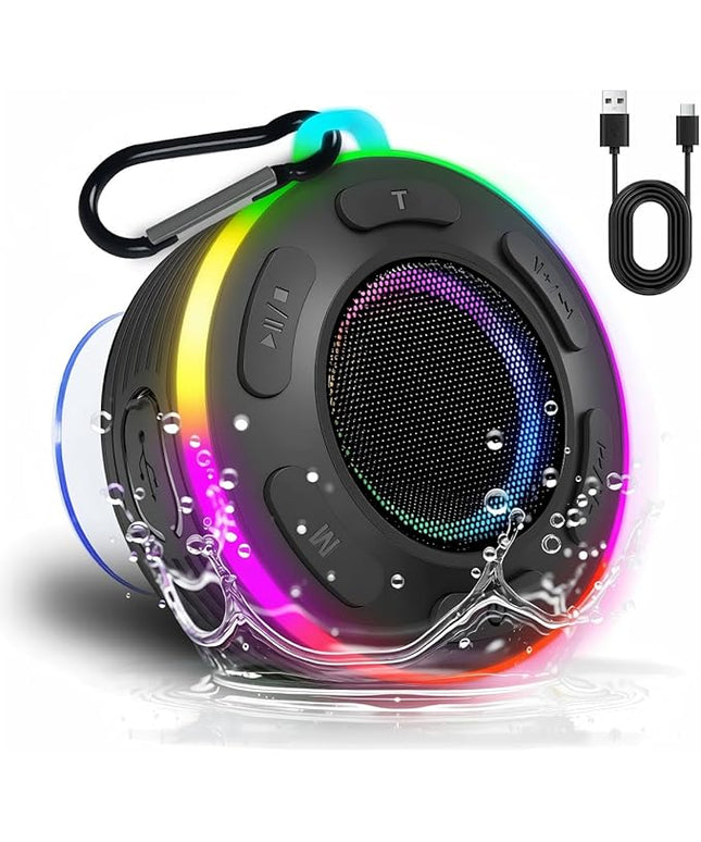 Portable Bluetooth Shower Speaker with Led Light,Waterproof Speaker Loud Sound Built-in Mic Hands,Free Suction Cup&Hook,small Shower speakers for outdoor,Beach,Camping,Kitchen,Kayak,Gifts for unisex