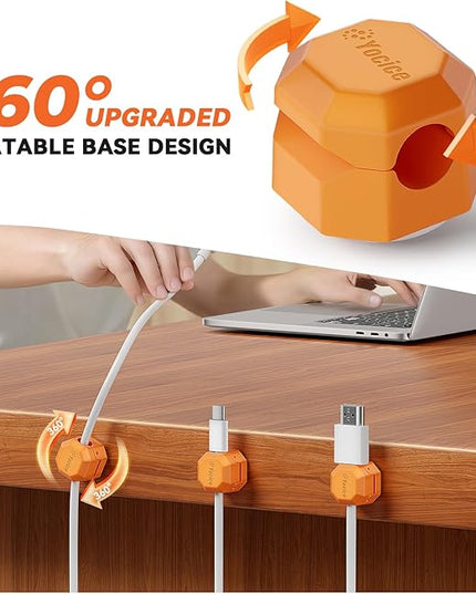 12 Pack Rotatable Cable Clips,Spring Cord Organizer Desk Cable Management Cord Holder Adhesive Phone Charger Cord Clips for Home Office Car Wall Nightstand Accessories Orange