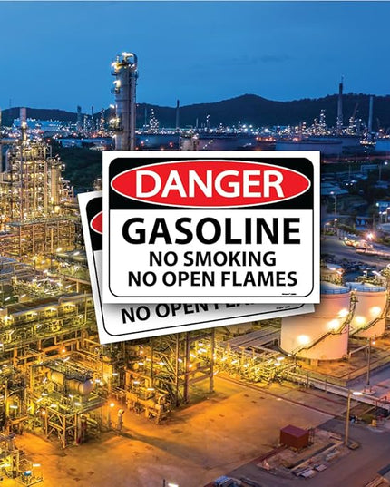 (2 pack) Danger Gasoline | No Smoking No Open Flames Sign | Gasoline Warning Sticker Decal for Storage Tanks, NFPA, OSHA | 7 x 10 inch