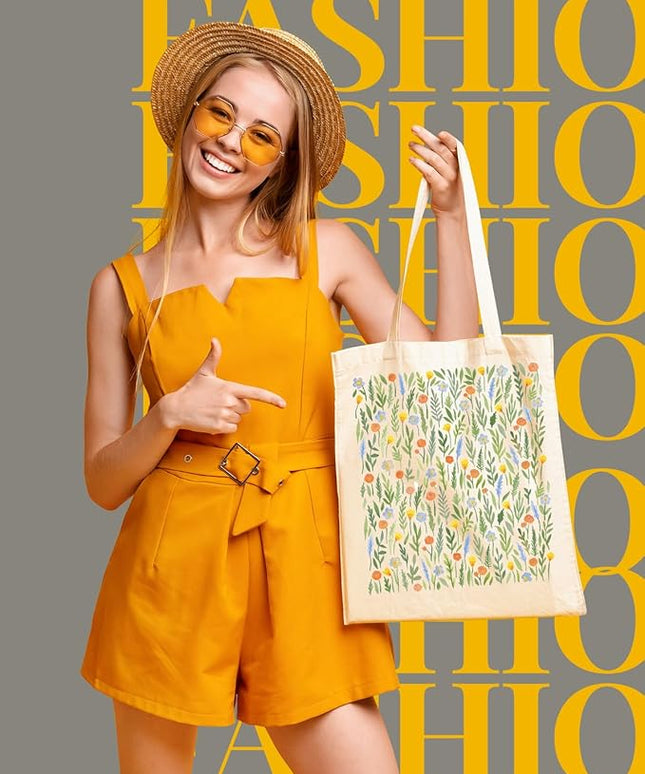 AUSVKAI Canvas Tote Bag for Women, Aesthetic Cute Grocery Grocery Reusable Cotton Gift Bag for Shooping Beach Trendy Gifts