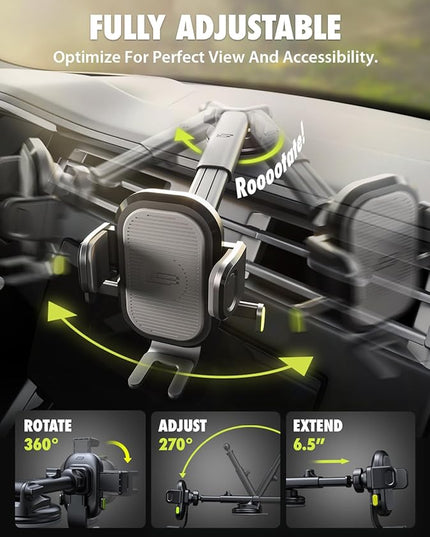 Bracketron Easy OneClick Cell Phone Holders for Your Car, Universal Car Mount Suction Cup for Dashboard Windshield Air Vent Truck Stand, for iPhone Samsung Google, All Smartphones & Car Models, Black