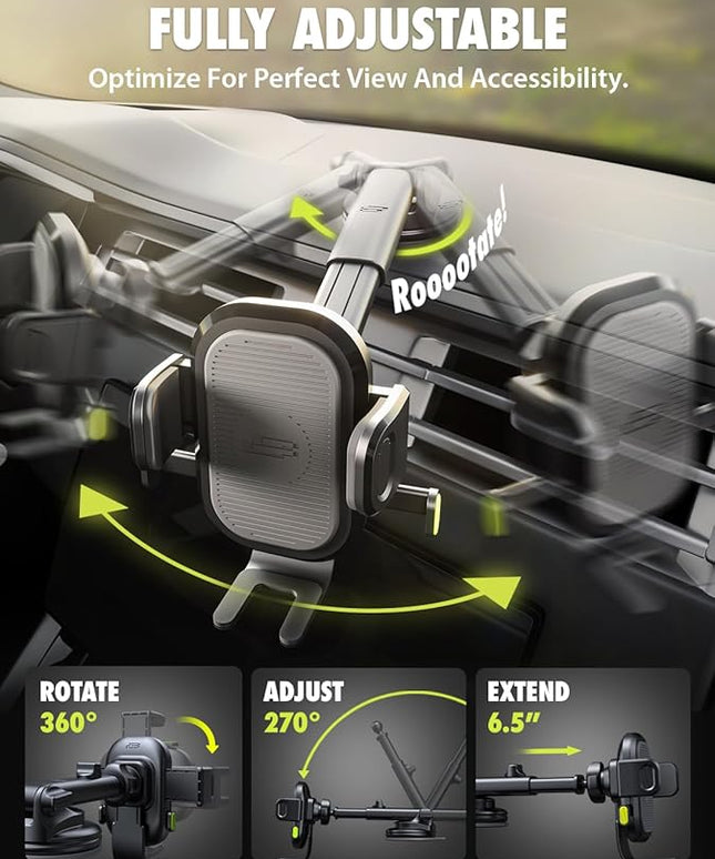 Bracketron Easy OneClick Cell Phone Holders for Your Car, Universal Car Mount Suction Cup for Dashboard Windshield Air Vent Truck Stand, for iPhone Samsung Google, All Smartphones & Car Models, Black