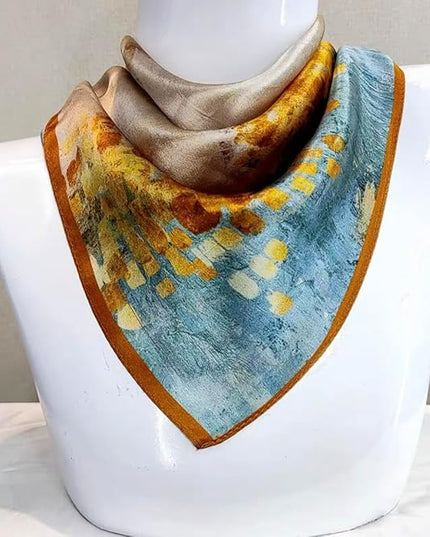 ANDANTINO 100% Real Mulberry Silk Scarf -21'' x 21''- Lightweight Neckerchief –Women Men Small Square Digital Printed Scarves