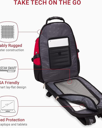 SwissGear 1900 Scansmart TSA 17-Inch Laptop Backpack, Black/Red