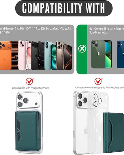 ASAPDOS for MagSafe Wallet,Magnetic Card Holder RFID Blocking Wallet with 5 Card Slots & Cash Pocket for iPhone 17/16/ 15/14/ 13/12/ Pro/Max/Plus/Air Blue Green
