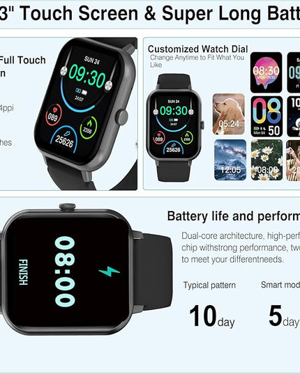 Smart Watch for Men Women Compatible with iOS Android Phone, 1.83" Full Touchscreen IP68 Waterproof Smartwatch,Fitness Tracker with Make/Recive Call 123+ Sport Modes Heart Rate/Sleep Monitor