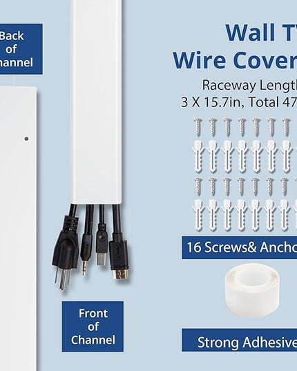 47in(3 x L15.7in) TV Cord Hider, YCLYC Cord Hider for Wall Mount TV, Large Cable Hider, Paintable Wire Covers for Cords, Cable Management Cord Organizer, Wire Hiders for TV on Wall W2 x H0.7in, Beige