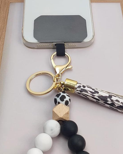 Phone Lanyard Silicone Beaded Phone Wrist Strap Cute Elastic Cell Phone Wristlet Chain Bracelet with 2 Tether Tab