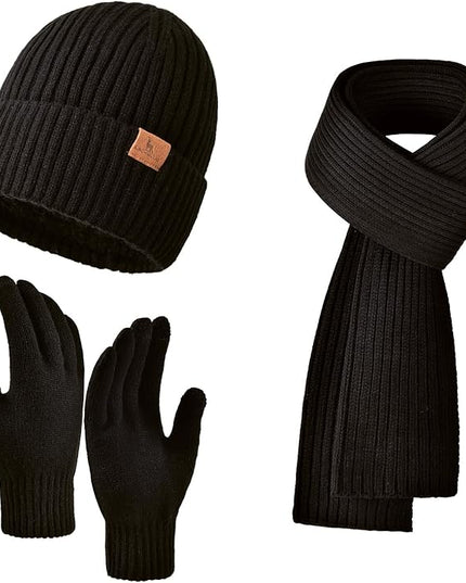 Men Women Winter Beanie Hats Scarf with Touchscreen Gloves Warm Knit Themal Gloves Long Scarf Set with Fleece Lined