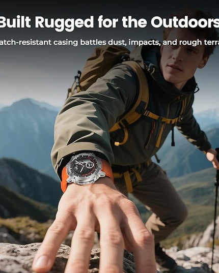 WalkerFit Smart Watch for Men, 1.43" Round AMOLED, 5ATM Waterproof, Heart Rate & Sleep Monitor,Long Battery,Outdoor Activity Tracker,Voice Control&Bluetooth Call,Compatible with iPhone Android, Orange