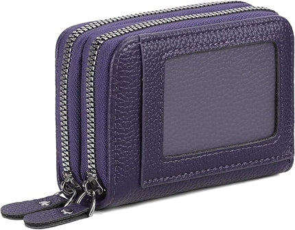 RNIEGA Credit Card Holder Wallet RFID Blocking Leather Small Wallet for Women Double Zipper Wallet with ID Window