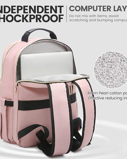 LOVEVOOK Laptop Backpack for Women 18.4 inch,Cute Womens Travel Backpack Purse,Professional Laptop Computer Bag,Waterproof Work Business College Teacher Bags Carry on Backpack with USB Port,Pink