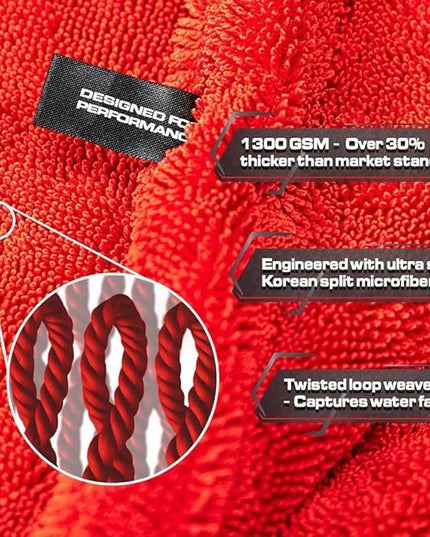 Blackline Car Drying Towel - 2ft x 3ft XL-Popular Pick Among Detailing Pros - 1300 GSM Microfiber Towel - Absorbs Over 8lbs of Water - Leaves No Streaks, Spots or Scratches - Dries an Entire Car