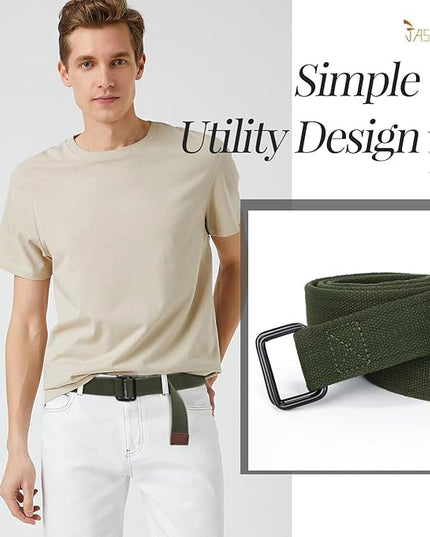 JASGOOD Men Canvas Fabric Belts Casual Web Cloth Belts with Black Double Ring Buckle 2 Pack